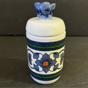 Pfaltzgraff Orleans Candle Votive Cup & Lid / Toothpick Holder Blue Floral Tea
